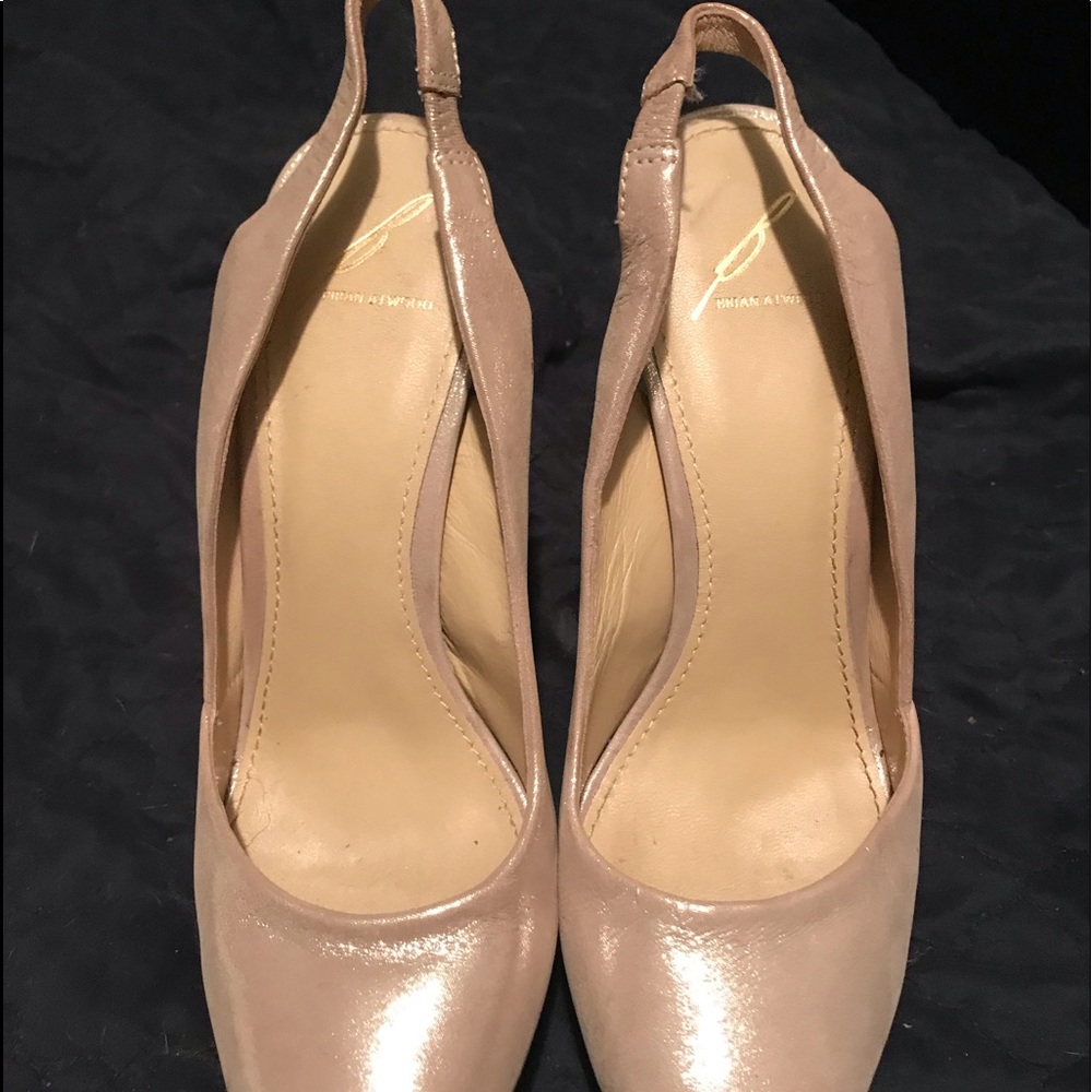Brian Atwood silver/gold slingback platform pumps